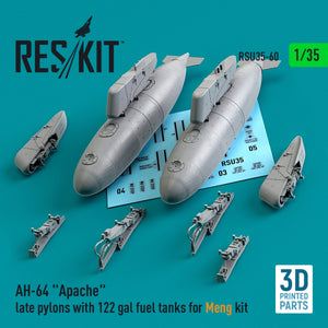 RESKIT RSU35-0060 AH-64 &amp;quot;APACHE&amp;quot; LATE PYLONS WITH 122 GAL FUEL TANKS FOR MENG KIT (3D PRINTED) 1/35