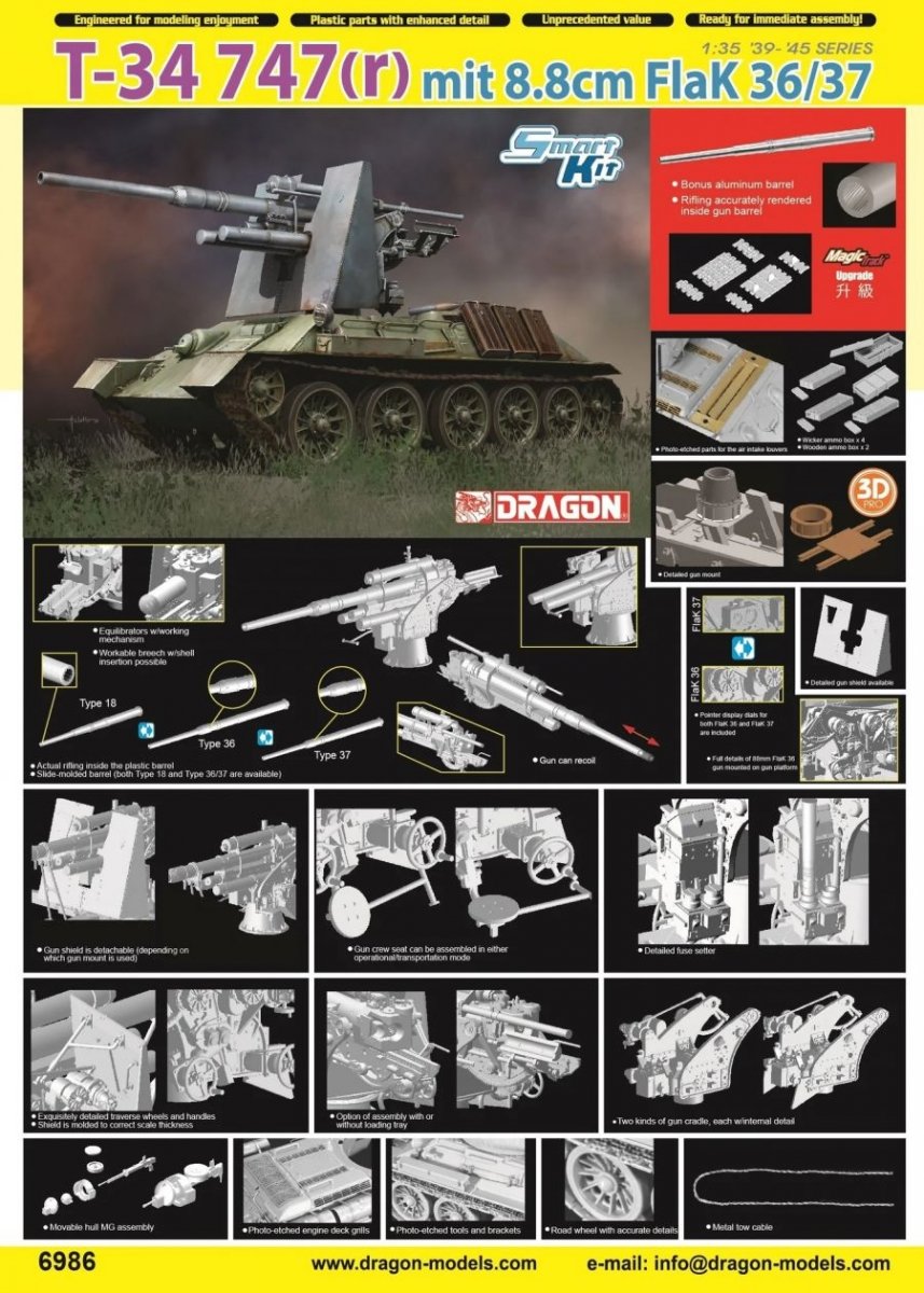 Dragon 6986 T-34 747(r) mit 8.8cm FlaK 36/37 w/Magic Track 1/35 – imagen 2