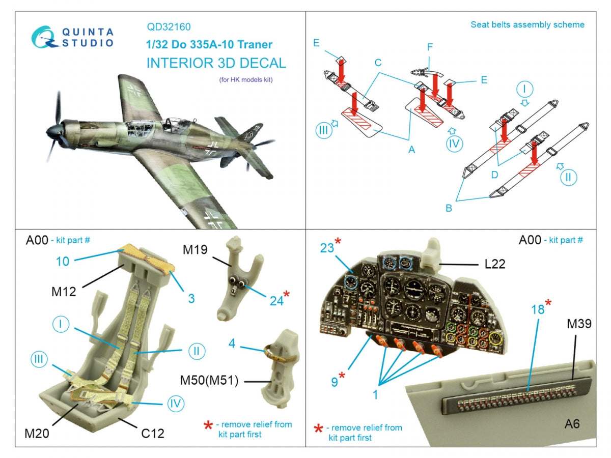 Quinta Studio QD32160 Do 335A-10 3D-Printed &amp;amp; coloured Interior on decal paper (HK models) 1/32 – imagen 2