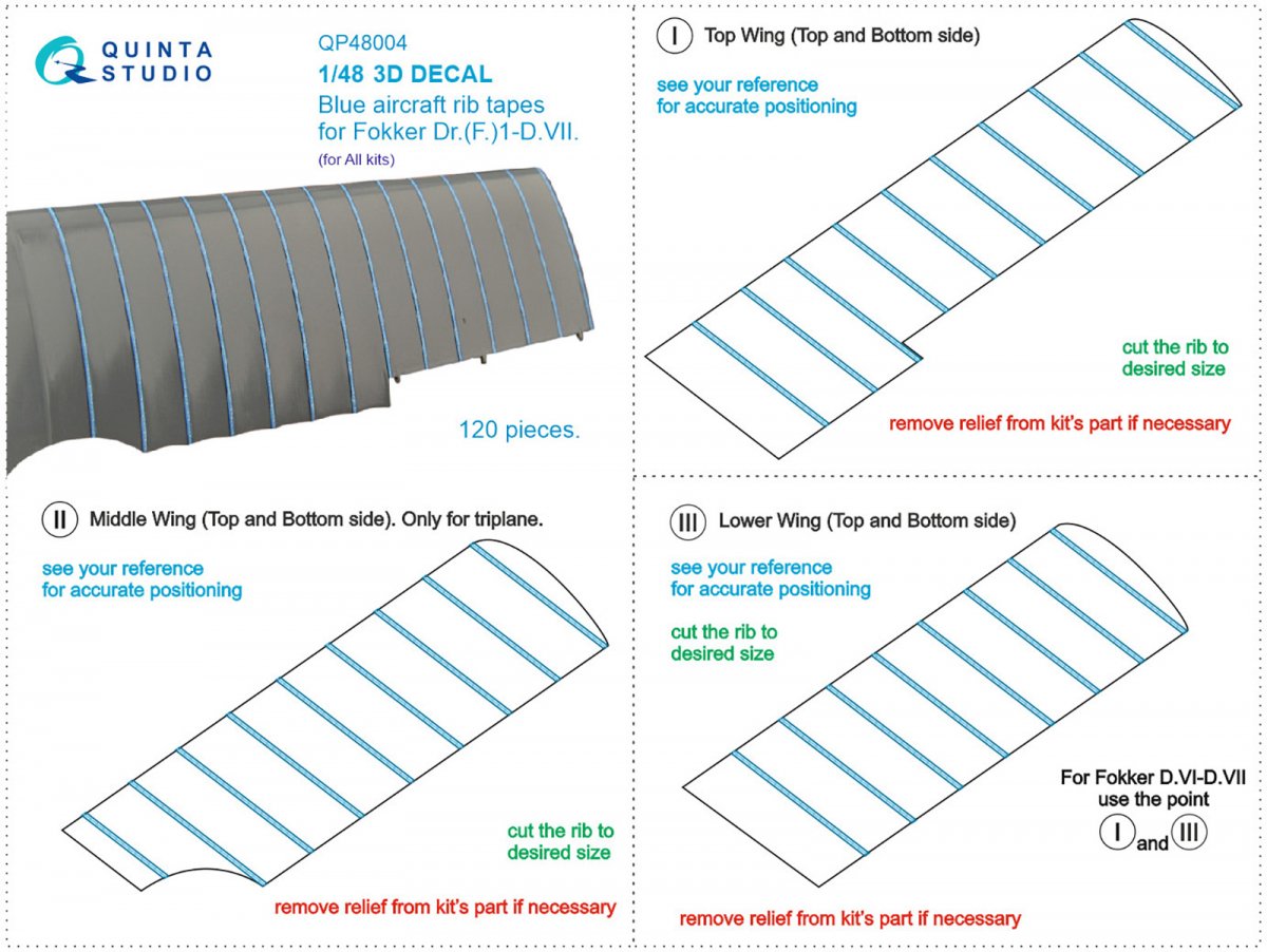 Quinta Studio QP48004 Blue rib tapes for Fokker Dr.(F)I-D.VII 1/48 – imagen 11