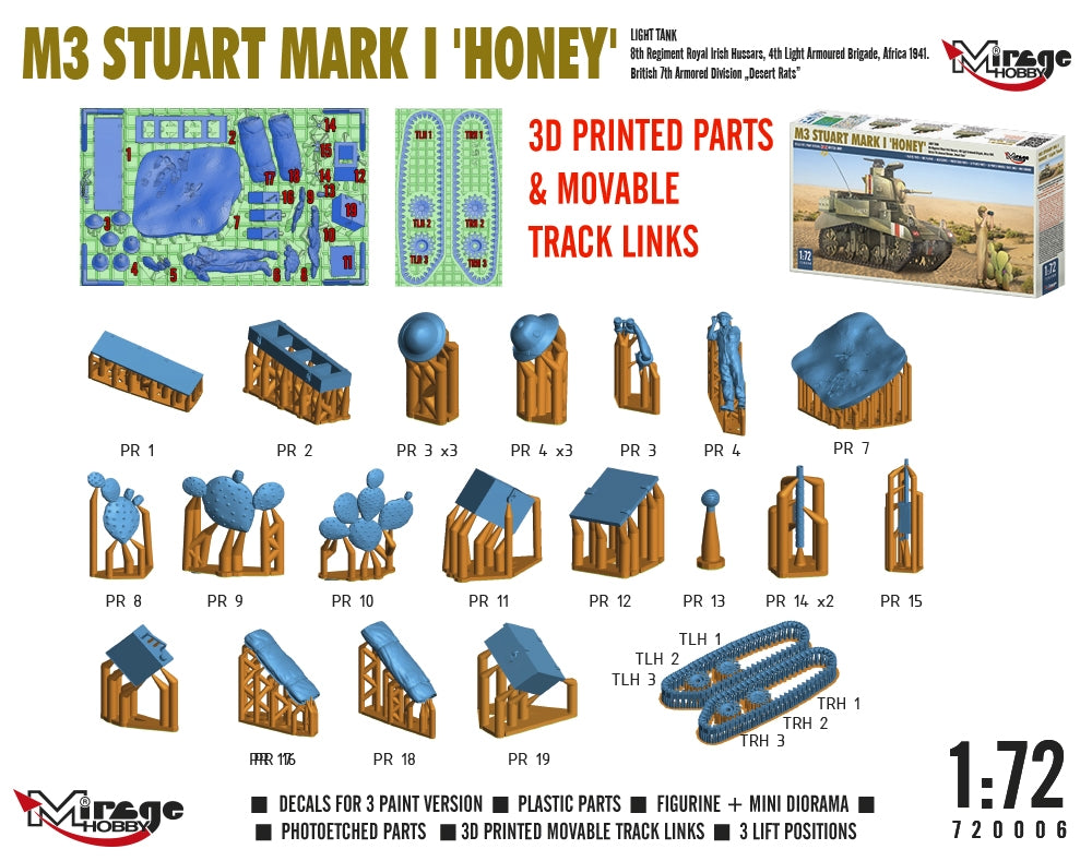 Mirage Hobby 720006 M3 Stuart Mk.I Honey Light Tank 1/72 – imagen 6