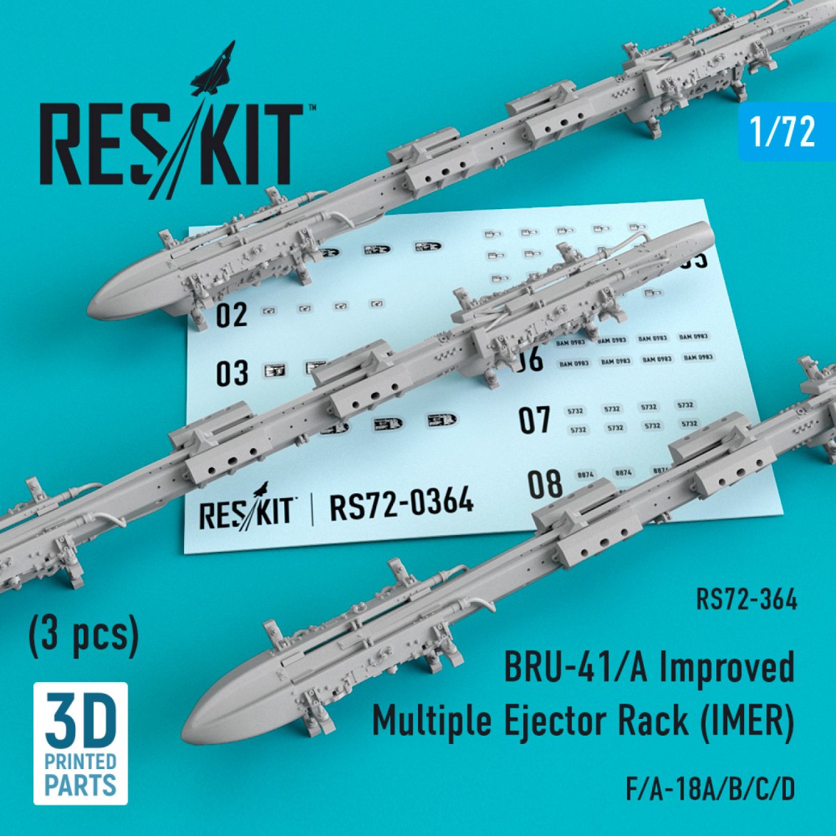 RESKIT RS72-0364 BRU-41/A RACK D'ÉJECTEURS MULTIPLES AMÉLIORÉ (IMER) (3 PIÈCES) 1/72