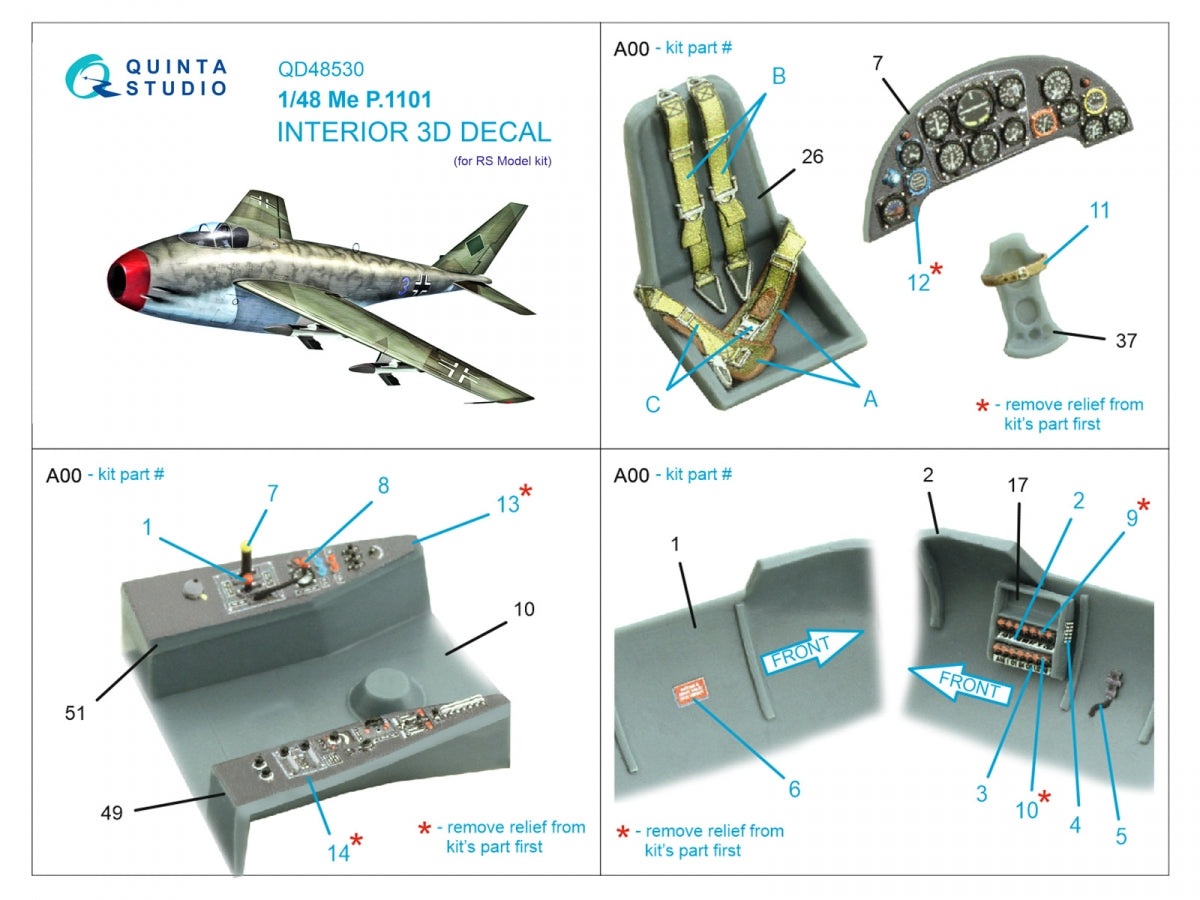Quinta Studio QD48530 Me P.1101 3D-Printed &amp;amp; coloured Interior on decal paper (RS models) 1/48 – zdjęcie 2