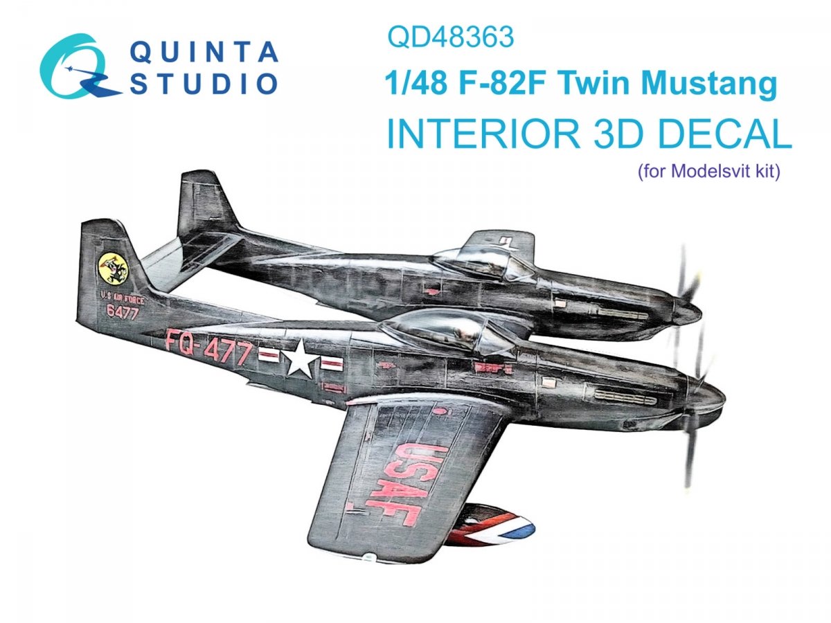 Quinta Studio QD48363 F-82F Twin Mustang 3D-Printed &amp; colored Interior on decal paper (Modelsvit) 1/48