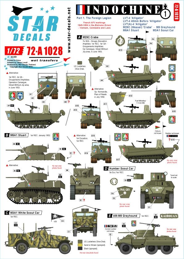 Star Decals 72-A1028 Indochine n° 1. La Légion étrangère - 1er REC - Régiment étranger de cavalerie 1/72