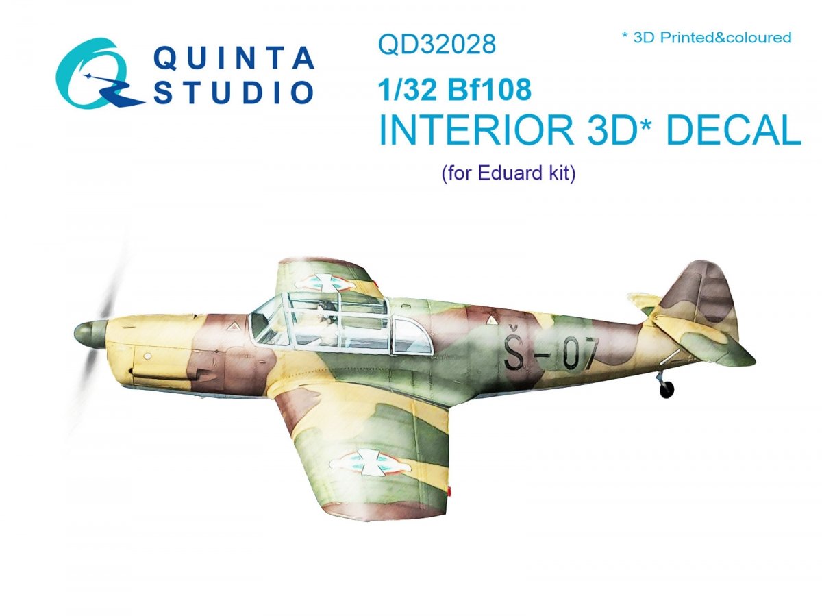 Intérieur imprimé en 3D et coloré sur papier décalcomanie Quinta Studio QD32028 Bf 108 (pour kit Eduard) 1/32