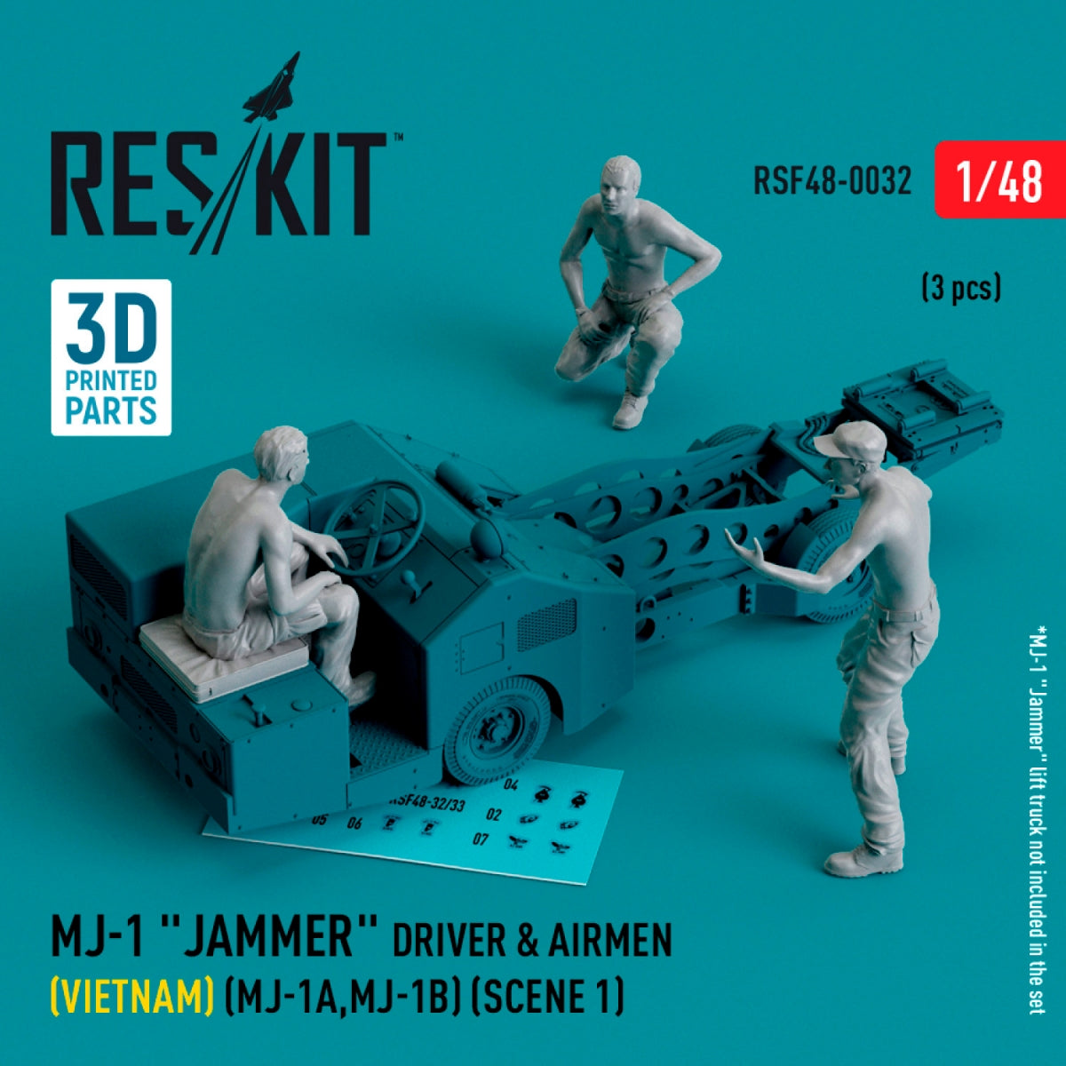 RESKIT RSF48-0032 MJ-1 Jammer Driver airmens (Vietnam) (MJ-1A,MJ-1B) (scene 1) (3 pcs) (3D Printed) 1/48 – Bild 2