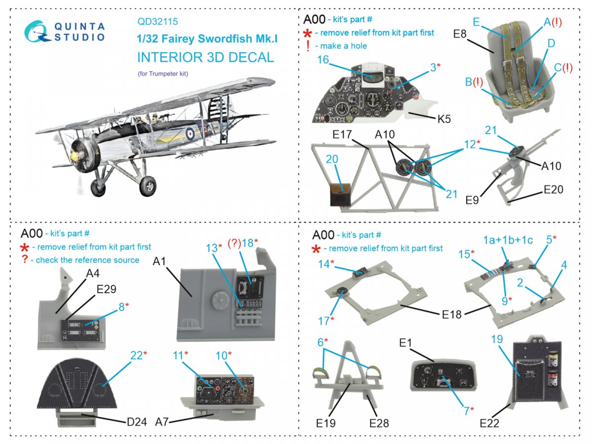Quinta Studio QD32115 Fairey Swordfish Mk.I 3D-Printed &amp;amp; coloured Interior on decal paper (Trumpeter) 1/32 – imagen 2