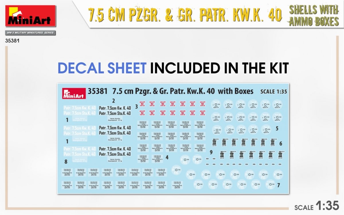 MiniArt 35381 7.5cm PzGr. &amp;amp; Gr. KwK 40 Shells w/ Ammo Boxes 1/35 – imagen 3