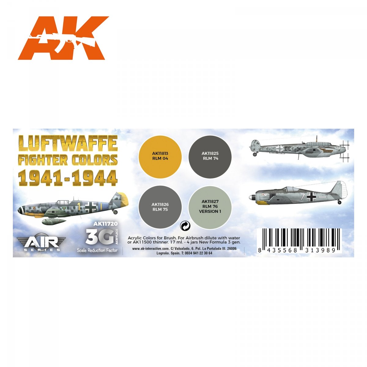 AK Interactive AK11720 LUFTWAFFE FIGHTER COLORS 1941-1944 4x17 ml – imagen 2