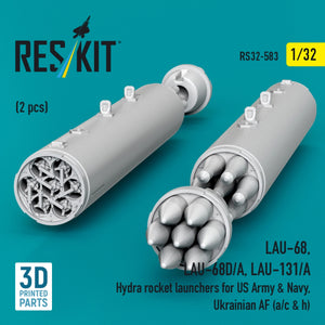 RESKIT RS32-0583 LAU-68, LAU-68D/A, LAU-131/A Hydra rocket launchers for US Army &amp; Navy, Ukrainian AF (a/c &amp; h) (2 pcs) (3D Printed) 1/32
