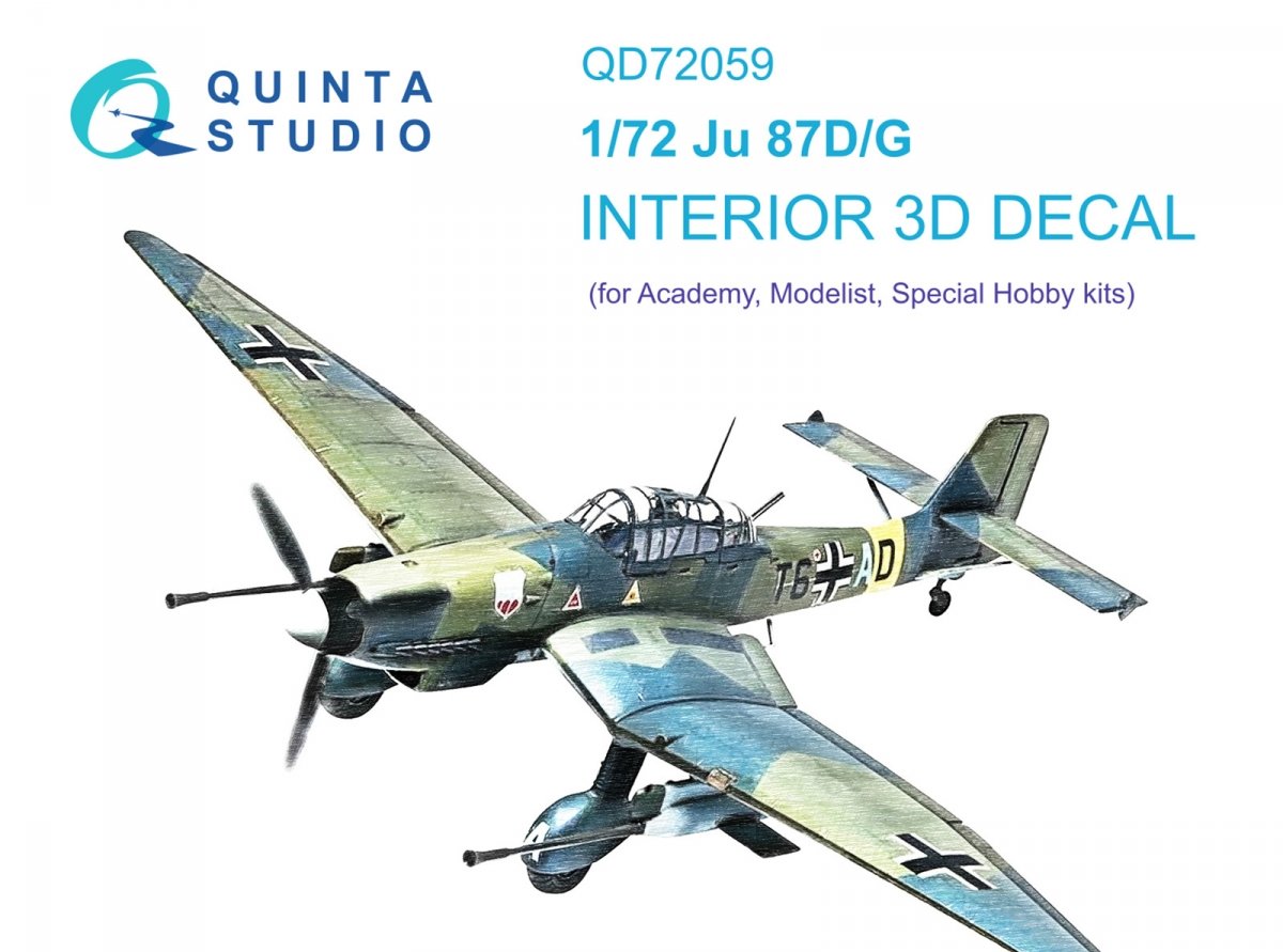 Quinta Studio QD72059 Ju 87 D/G 3D-Printed &amp;amp; coloured Interior on decal paper (Academy/Special Hobby) 1/72