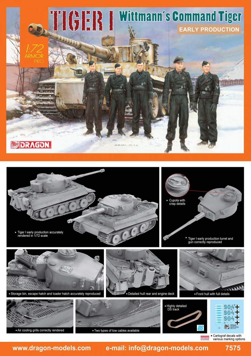 Dragon 7575 Tiger I Early Production, Wittmann&amp;#39;s Command Tiger 1/72