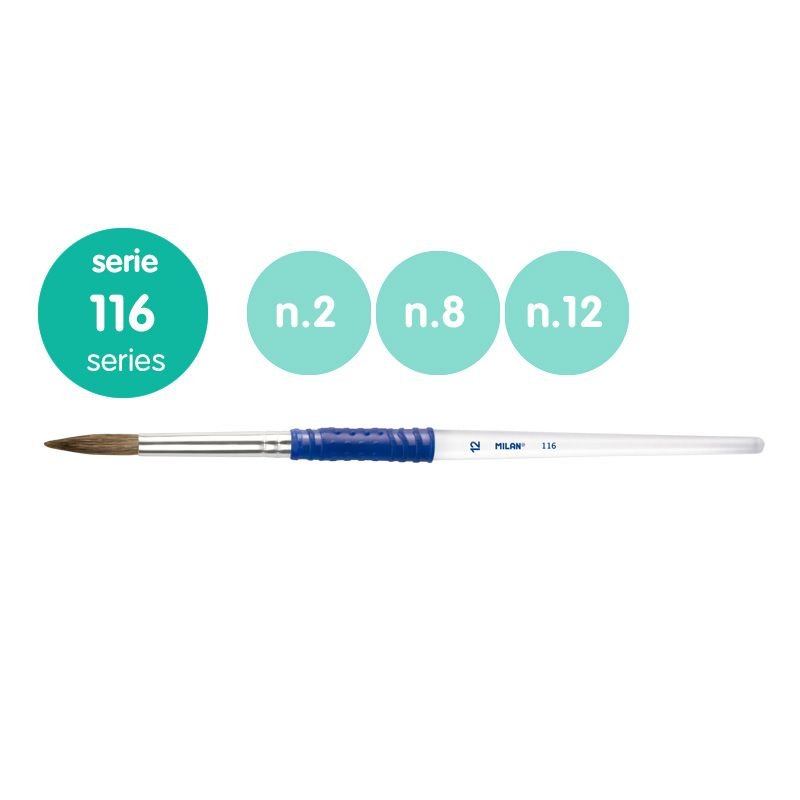 Milan 10463 Blister pack 3 round brushes (goat &amp;amp; synthetic hair) ergo plastic handle 116 series no 2, 8 and 12 – imagen 2