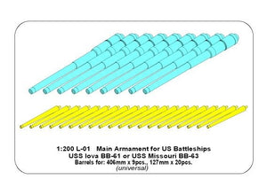 Aber 200L-01 Main Armament for US battleship Iova or Missouri 406mm x9, 127mm x20 1/200 – imagen 7