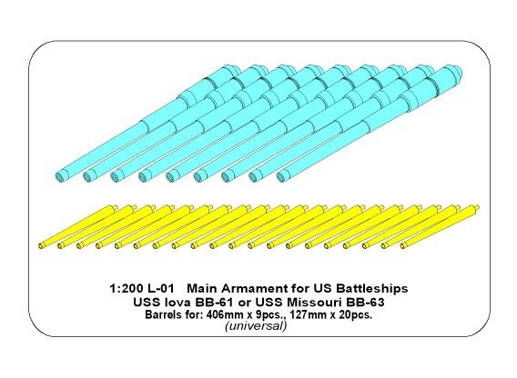 Aber 200L-01 Main Armament for US battleship Iova or Missouri 406mm x9, 127mm x20 1/200 – imagen 7
