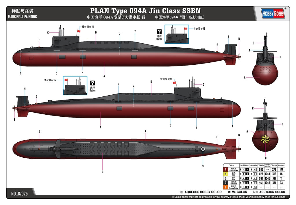 Hobby Boss 87025 PLAN Type 094A Jin Class SSBN 1/700 – immagine 3