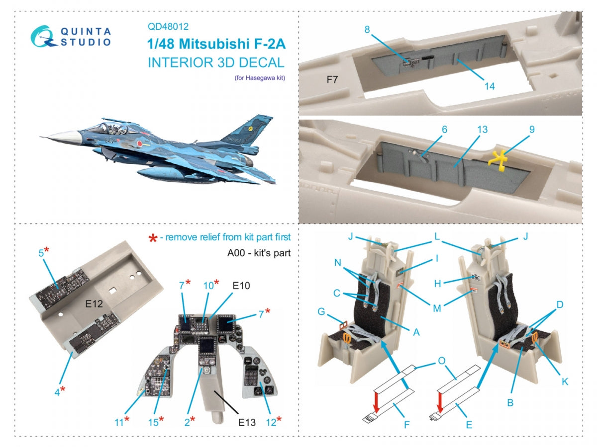 Quinta Studio QD48012 Mitsubishi F-2A 3D-Printed coloured Interior on decal paper (Hasegawa) 1/48 – imagen 2