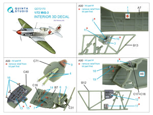 Quinta Studio QD72170 MiG-3 3D-Printed coloured Interior on decal paper (Armory) 1/72 – imagen 9