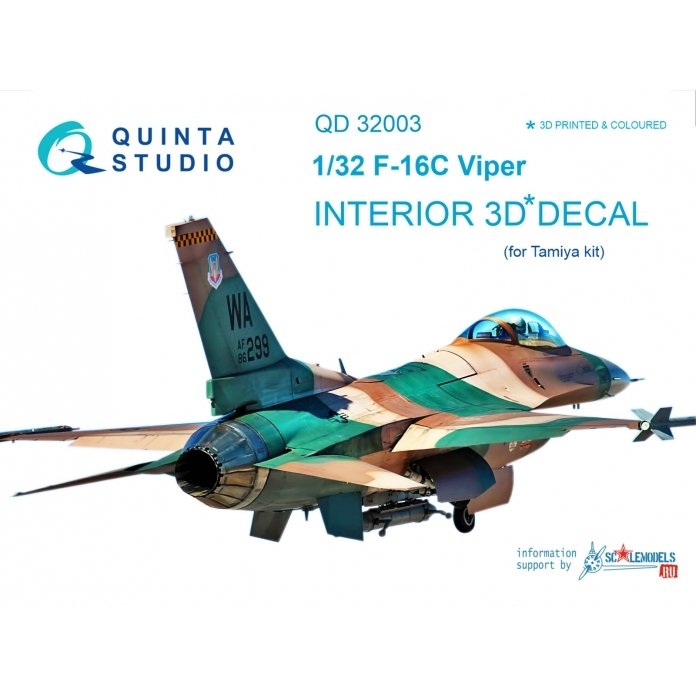 Quinta Studio QD32003 F-16C 3D-Printed &amp;amp; coloured Interior on decal paper (for Tamiya kit) 1/32