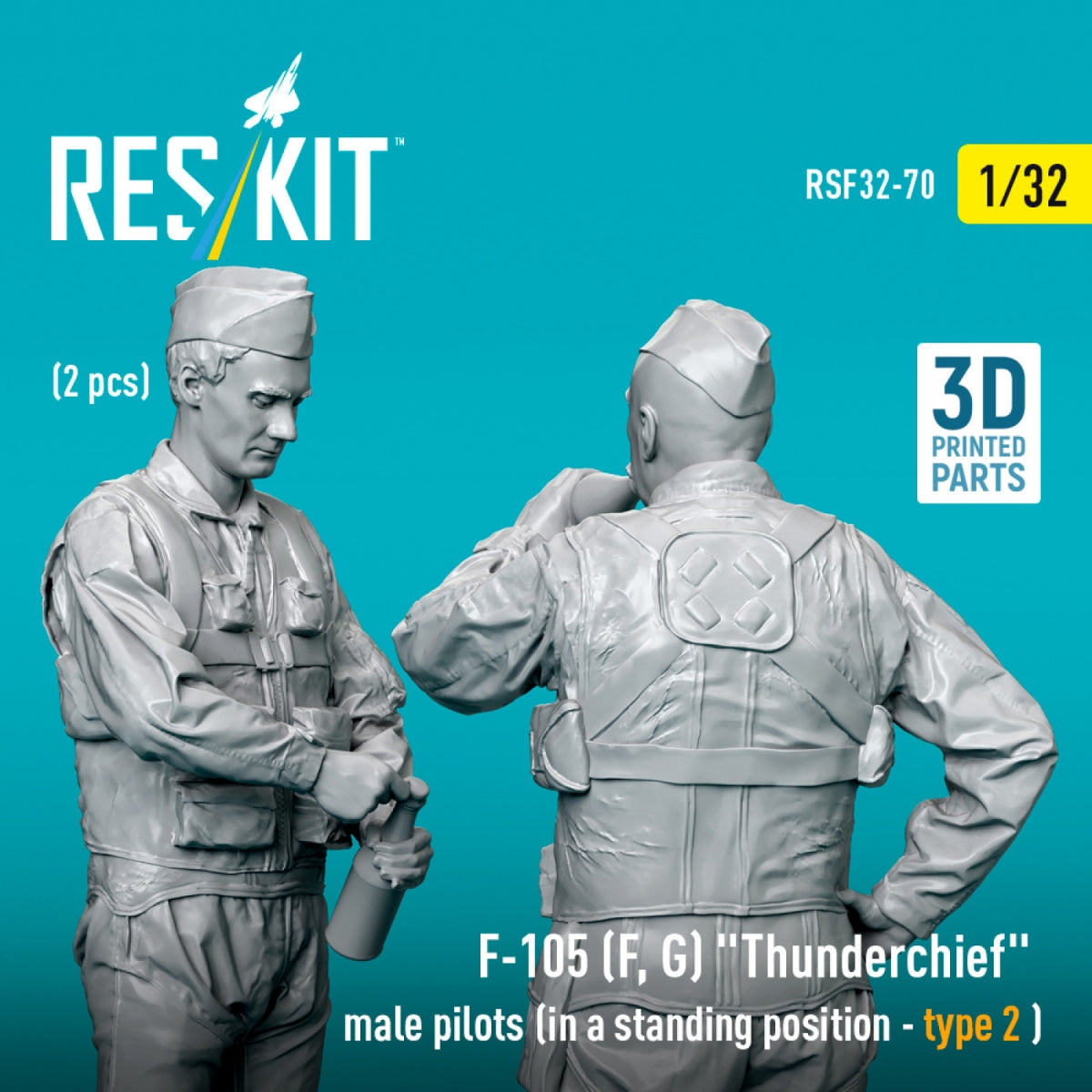 RESKIT RSF32-0069 F-105 (F, G) &amp;quot;Thunderchief&amp;quot; male pilots (in a standing position - type 1) (2 pcs) (3D Printed) 1/32 – imagen 3
