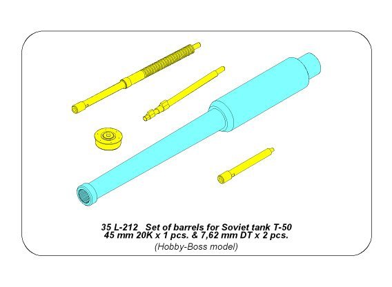 Aber 35L-212 Jeu de canons pour char soviétique T-50 45 mm 20K x 1 pièce ; 7,62 mm DT x 2 pièces (1/35) – image 8