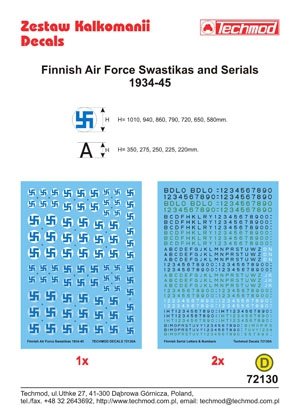 Techmod 72130 - Finnish Air Force Swastikas and Serials 1934-45 1/72 – imagen 3