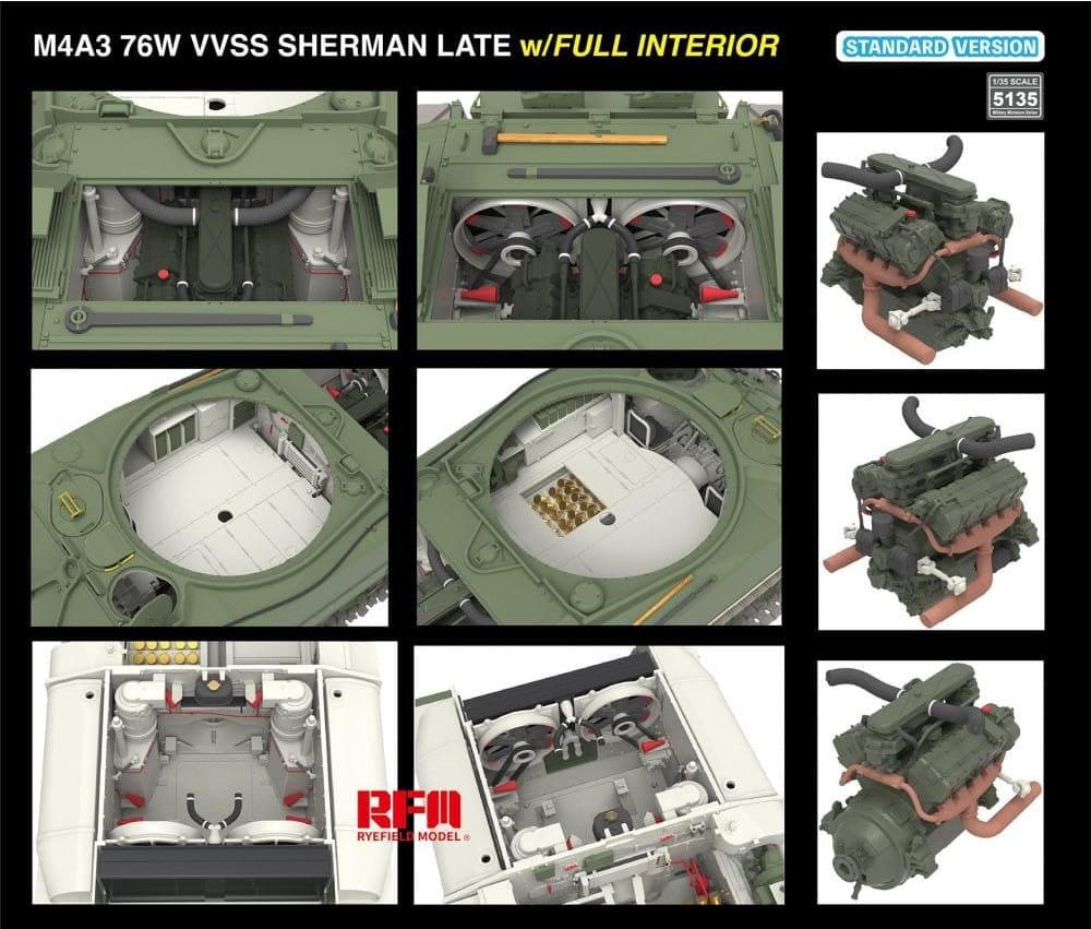 Rye Field Model 5135 M4A3 76W VVSS Sherman Late Standart Version Full Interior 1/35 – imagen 4