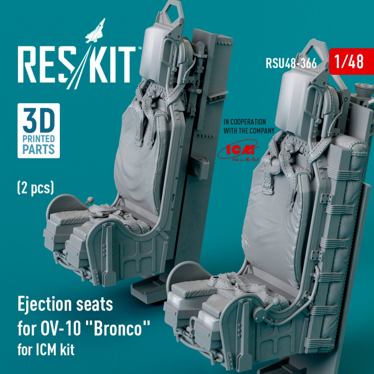 RESKIT RSU48-0366 Ejection seats for OV-10 &amp;quot;Bronco&amp;quot; (2 pcs) for ICM kit (3D Printed) 1/48 – immagine 2