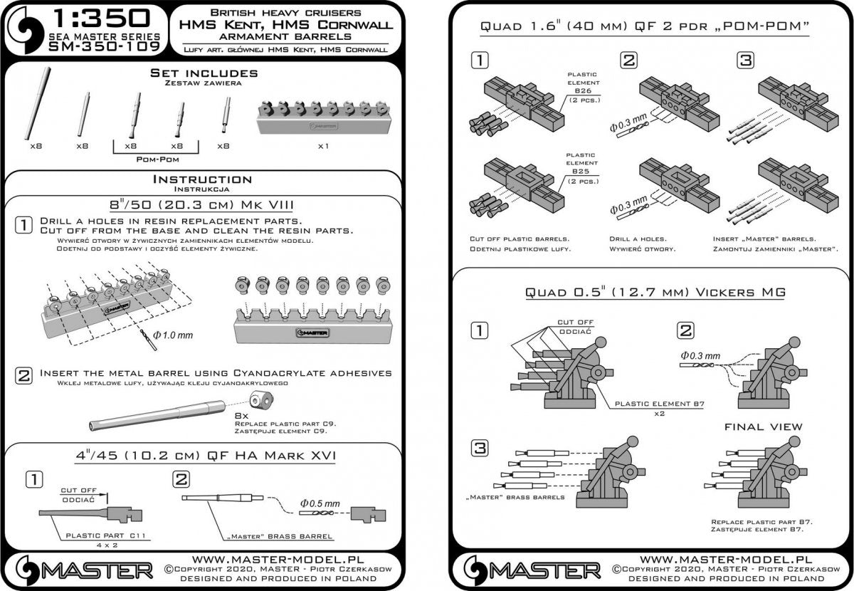 Master SM-350-109 HMS Cornwall, HMS Kent - uzbrojenie do modelu Trumpetera 1/350 – Bild 6
