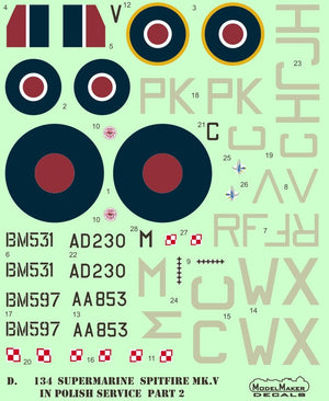 ModelMaker Decals D48134 Supermarine Spitfire Mk V en service polonais partie II 1/48