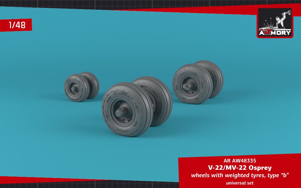 Armory Models AW48335 V-22/MV-22 Osprey wheels w/ weighted tires type “b” 1/48 – zdjęcie 3