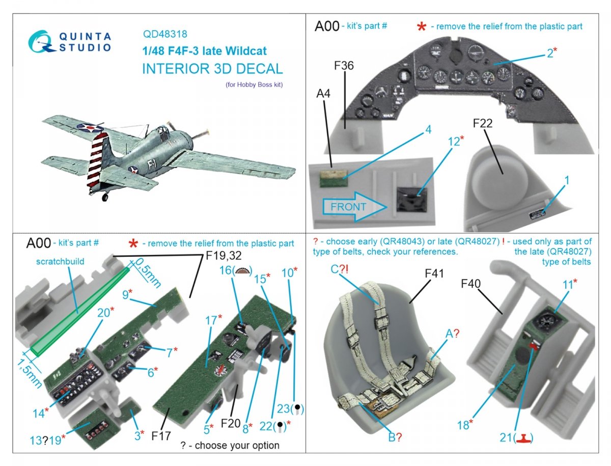 Quinta Studio QD48318 F4F-3 late 3D-Printed &amp;amp; coloured Interior on decal paper (Hobby Boss) 1/48 – imagen 7