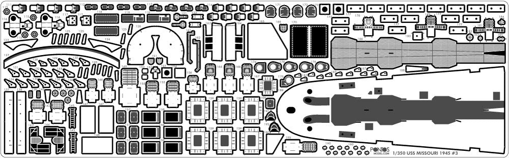 Pontos 35026FB USS BB-63 Missouri 1945 Ensemble de détails (Pont en bois teinté bleu 20B) (1/350) – image 12