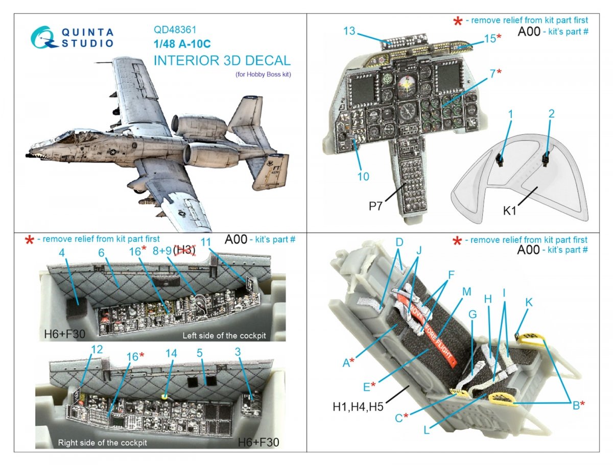 Quinta Studio QD48361 A-10C 3D-Printed &amp;amp; coloured Interior on decal paper (Hobby Boss) 1/48 – imagen 7
