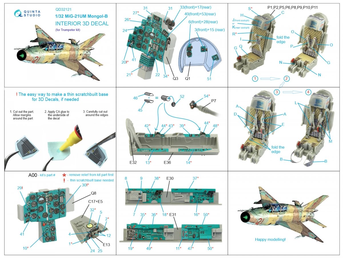 Quinta Studio QD32121 MiG-21UM 3D-Printed &amp;amp; coloured Interior on decal paper (Trumpeter) 1/32 – imagen 15