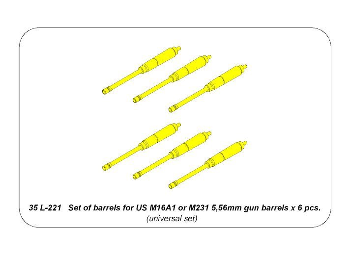 Aber 35L-221 Jeu de 6 canons pour fusil américain M16A1 ou M231 de calibre 5,56 mm. Échelle 1/35. – image 6