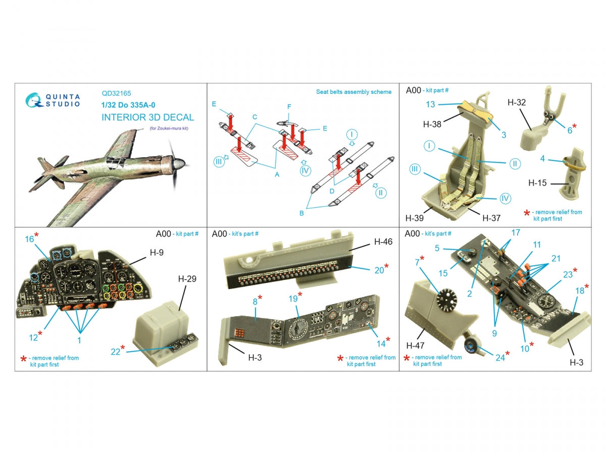 Quinta Studio QD32165 Do 335A-0 3D-Printed &amp;amp; coloured Interior on decal paper (Zoukei-mura) 1/32 – immagine 2