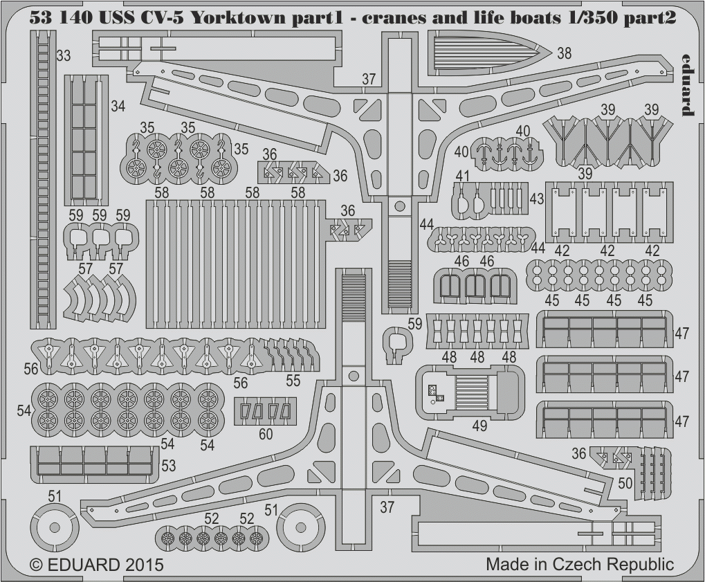 Eduard 53140 USS CV-5 Yorktown partie 1 grues et canots de sauvetage MERIT 1/350