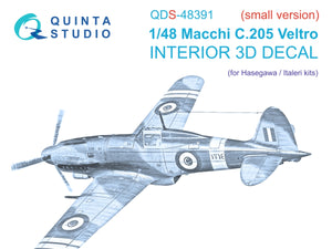 Quinta Studio QDS-48391 Macchi C.205 Veltro 3D-Printed &amp;amp; coloured Interior on decal paper (Hasegawa/Italeri) (Small version) 1/48