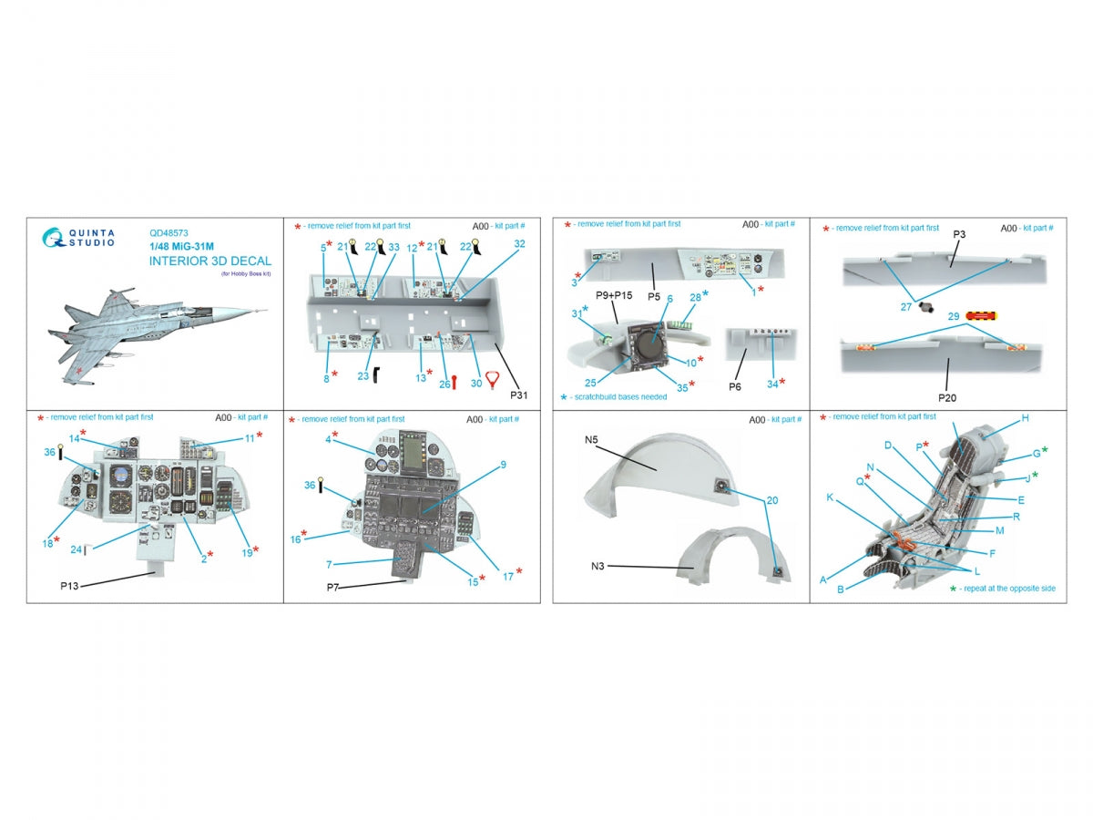 Quinta Studio QD48573 MiG-31M 3D-Printed &amp;amp; coloured Interior on decal paper (Hobby Boss) 1/48 – immagine 2