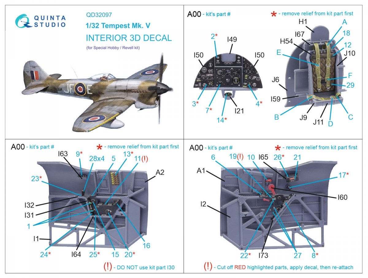 Quinta Studio QD32097 Tempest Mk.V 3D-Printed &amp;amp; coloured Interior on decal paper (Special Hobby/Revell) 1/32 – Bild 12
