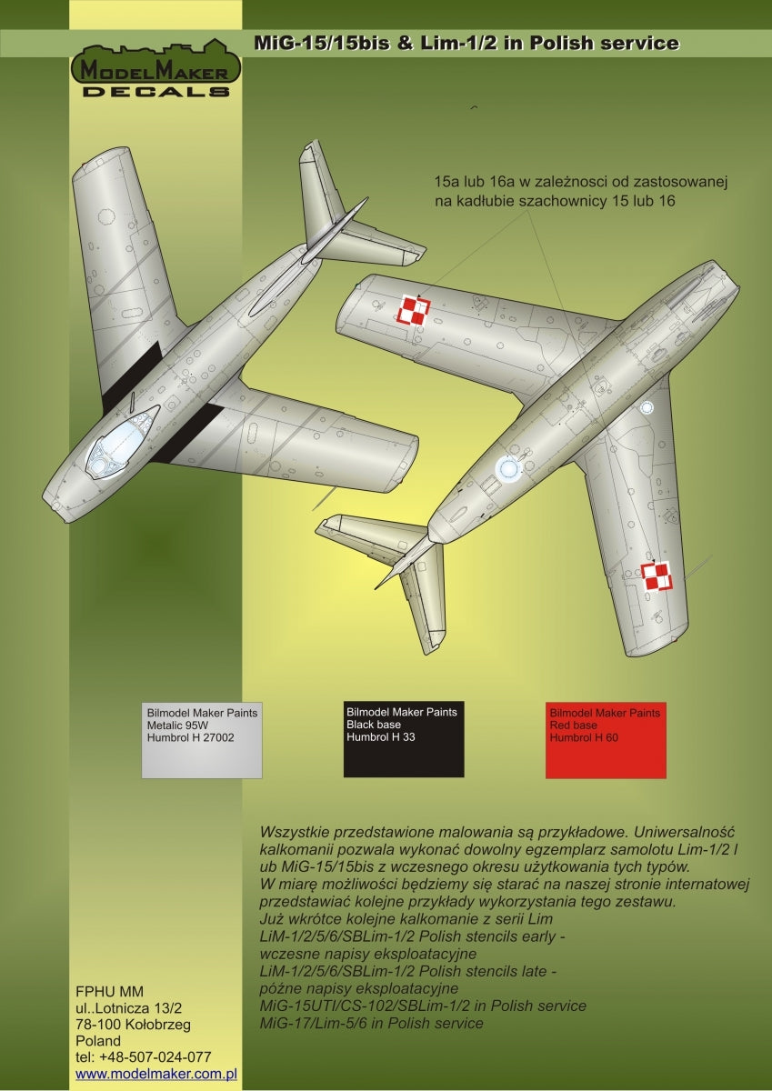 ModelMaker Decals D48023 MiG-15/15bis &amp;amp; Lim-1/2 in Polish service – imagen 5