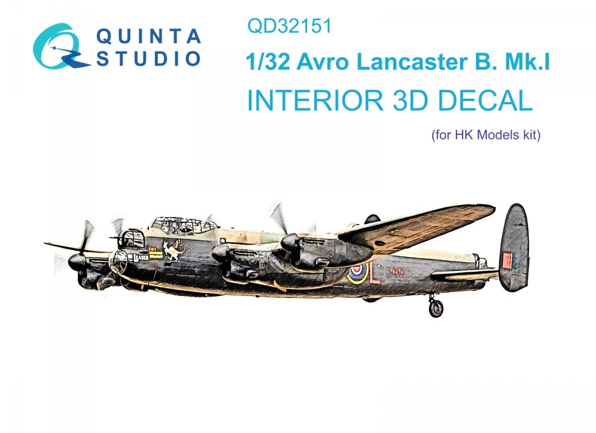Quinta Studio QD32151 Avro Lancaster B. Mk.I 3D-Printed &amp;amp; colored Interior on decal paper (HK Model) 1/32