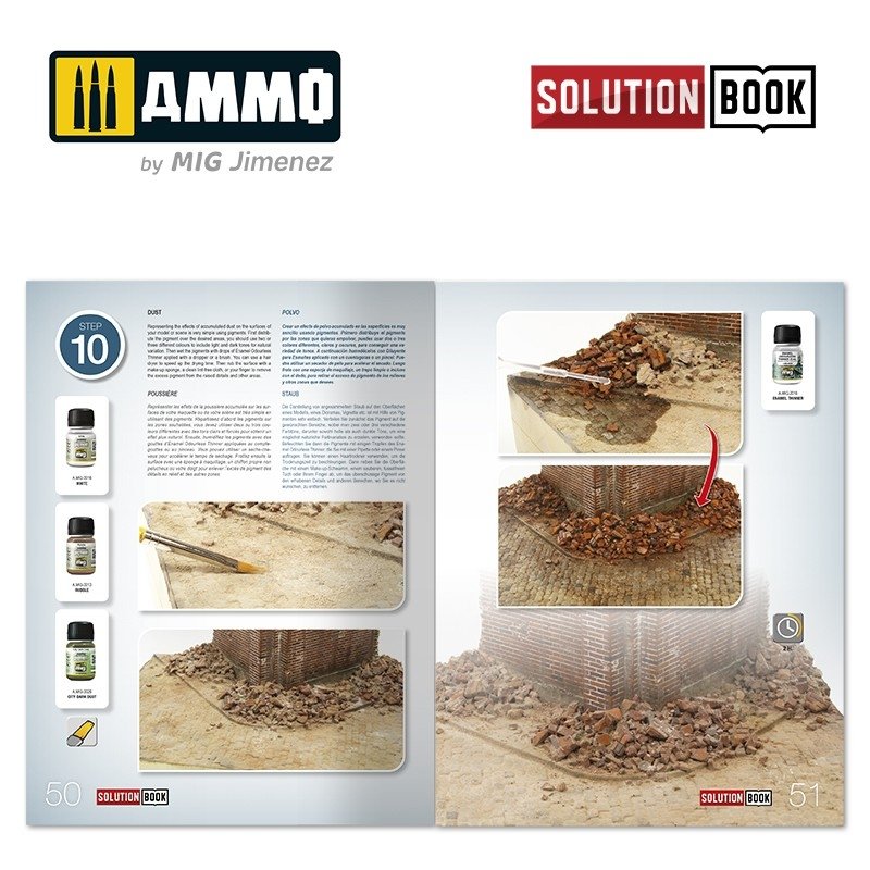 AMMO of Mig Jimenez 6510 How to Paint Brick Buildings. Colors &amp;amp; Weathering System Solution Book (Multilingual) – image 6