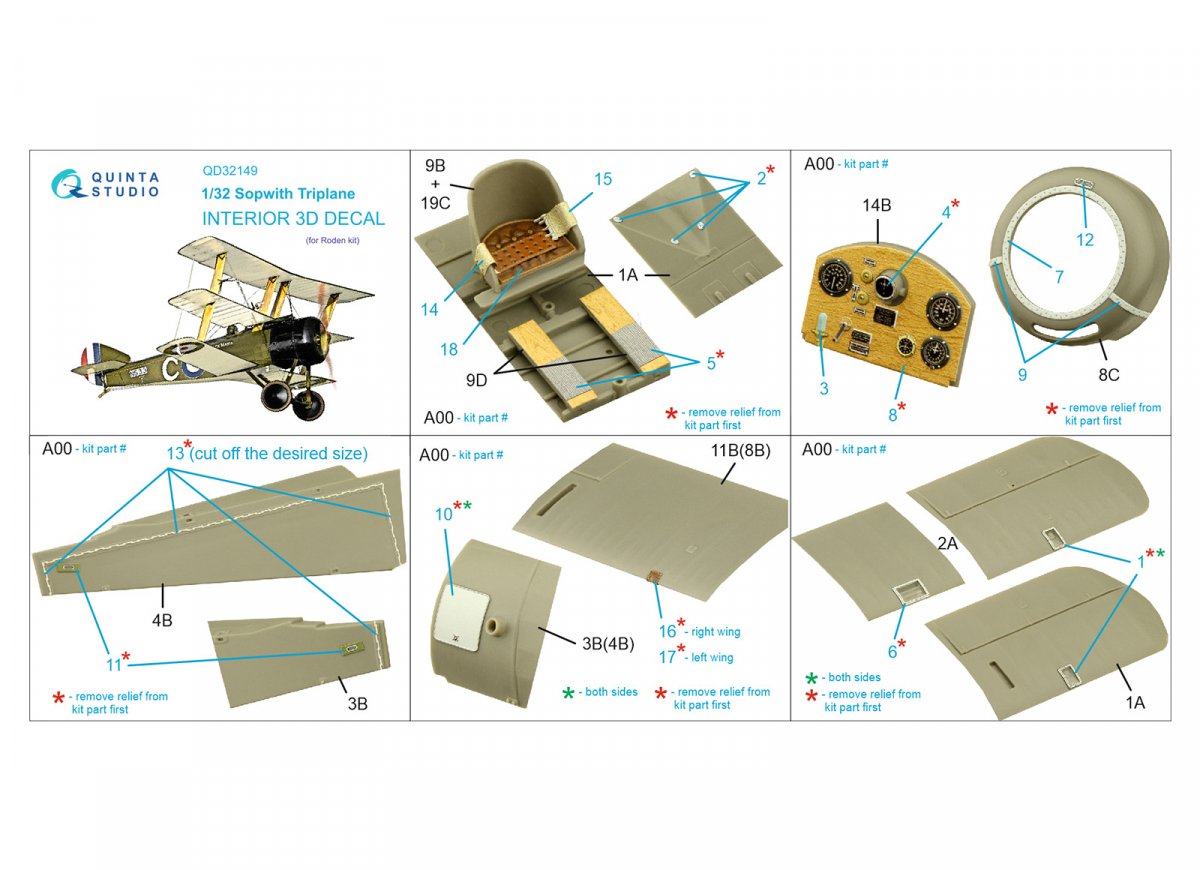 Quinta Studio QD32149 Sopwith Triplane 3D-Printed &amp;amp; colored Interior on decal paper (Roden) 1/32 – image 13