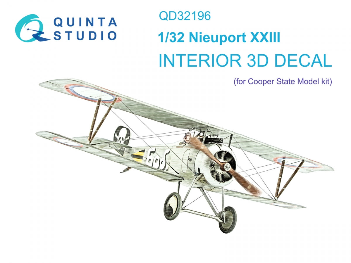 Quinta Studio QD32196 Nieuport XXIII 3D-Printed coloured Interior on decal paper (CSM) 1/32