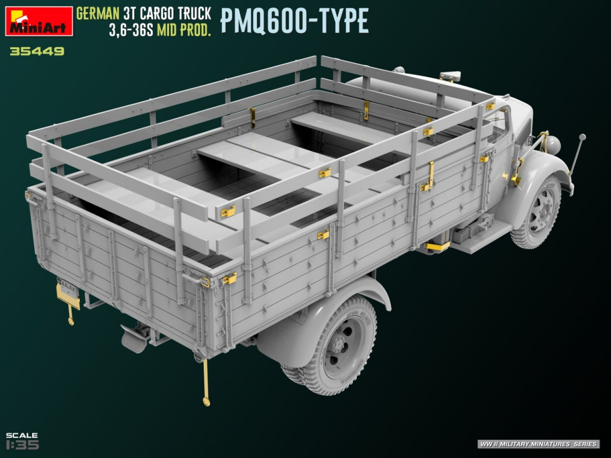 Miniart 35449 GERMAN 3T CARGO TRUCK 3,6-36S MID PROD. PMQ600-TYPE 1/35 – immagine 4