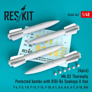 RESKIT RS48-0347 MK.82 THERMALLY PROTECTED BOMBS WITH BSU-86 SNAKEYE II FINS (4PCS) 1/48