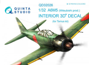 Quinta Studio QD32026 A6M5 (Mitsubishi prod.) 3D-Printed &amp;amp; coloured Interior on decal paper (for Tamiya kit) 1/32